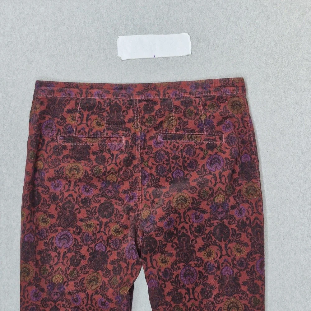 Free People Women Pants 10 Red Floral Corduroy Romantic Flare 26